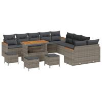 Tuinbankenset 14 pcs Grijs poly rattan - thumbnail
