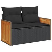 8-delige Loungeset met kussens poly rattan zwart - thumbnail