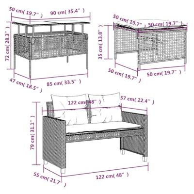 4-delige Loungeset met kussens poly rattan en glas beige - thumbnail