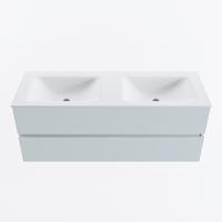 MONDIAZ VICA 130cm badmeubel onderkast Clay 2 lades. Wastafel CLOUD dubbel zonder kraangat, kleur Talc. - thumbnail