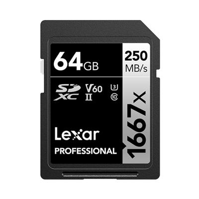Lexar 1667X 64GB 250MB/s Professional U3 V60 UHS-II SDXC Geheugenkaart Lexar 1667X 64GB 250MB/s Professional U3 V60 UHS-II SDXC Geheugenkaart