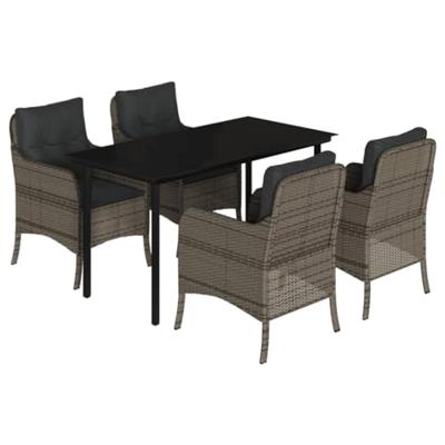 5-delige Tuinset met kussens poly rattan grijs