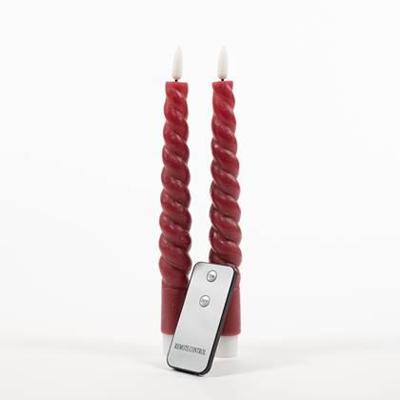 2Pcs Burgundy Swirl Rustic Wax Taper Candle 23 cm 3D Wic Anna's Collection - Annas collection