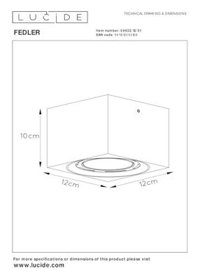 Lucide FEDLER - Plafondspot - LED Dim to warm - GU10 (ES111) - 1x12W 2200K/3000K - Wit Lucide FEDLER - Plafondspot - LED Dim to warm - GU10 (ES111) - 1x12W 2200K/3000K - Wit