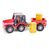 New Classic Toys Tractor rood met aanhanger en hooibalen - thumbnail