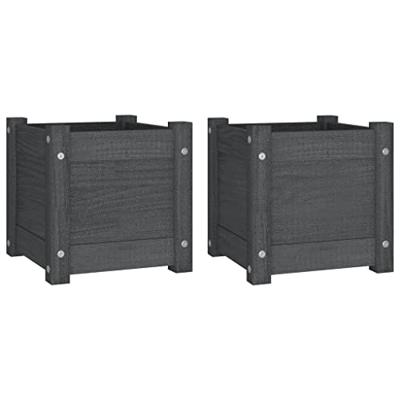 VidaXL Plantenbakken 2 st 31x31x31 cm massief grenenhout grijs VidaXL Plantenbakken 2 st 31x31x31 cm massief grenenhout grijs