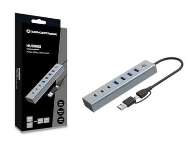 CONCEPTRONIC HUBBIES20G 7-Port USB 3.2 Gen 1 Hub, 5 Gbps, USB-C x 3, USB-A x 4