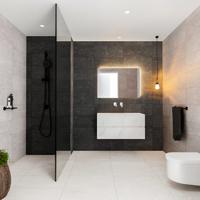 Aqua Splash Badmeubel AQS Valencia Carrara Mat 100 cm met Twee Lades Solid Surface - Badmeubel Valencia 100 cm Met Wasbak Gecentreerd (0 Kraangaten) - thumbnail