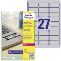 Avery-Zweckform L6011-100 Etiketten voor typeplaatjes 63.5 x 29.6 mm Polyester folie Zilver 2700 stuk(s) Permanent hechtend Laser (zwart/wit), Kopiëren - thumbnail