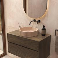 Salenzi Travertin Light Waskom 40x40x10cm Geribbeld Opbouwmodel - thumbnail