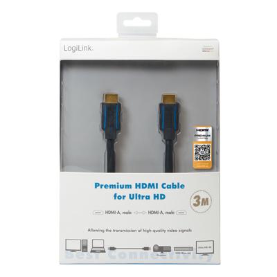 LogiLink CHB005 HDMI-kabel HDMI Aansluitkabel HDMI-A-stekker, HDMI-A-stekker 3.00 m Zwart 4K UHD