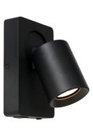 Lucide NIGEL - Bedlamp / Wandlamp - LED Dim to warm - GU10 - 1x5W 2200K/3000K - Met USB oplaadpunt - Zwart - thumbnail