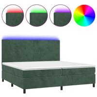 Boxspring met matras en LED fluweel donkergroen 200x200 cm - thumbnail