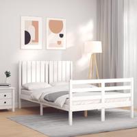 Bedframe met hoofdbord massief hout wit 120x200 cm - thumbnail
