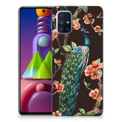 Samsung Galaxy M51 TPU Hoesje Pauw met Bloemen Samsung Galaxy M51 TPU Hoesje Pauw met Bloemen
