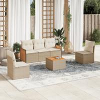 5-delige Loungeset met kussens poly rattan beige - thumbnail