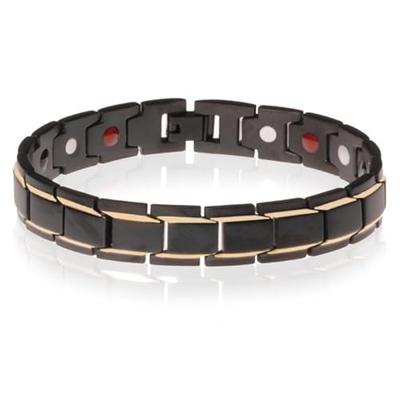 Magnetische heren armband Edelstaal Mat Zwart met goudkleurig
