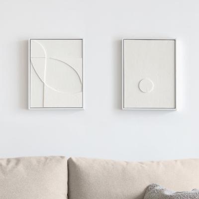 Kave Home Wandpaneel 'Brunella' Wit reliëf, canvas 30 x 40cm, Set van 2 stuks