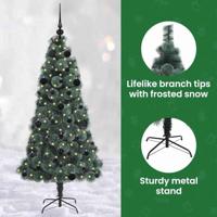 VidaXL Kunstmatige voorverlichte kerstboom met bal set groen 150 cm - thumbnail