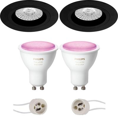 Pragmi Rodos Pro - Inbouw Rond - Mat Zwart - Ø93mm - Philips Hue - LED Spot Set GU10 - White and Color Ambiance - Bluetooth