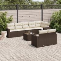 9-delige Loungeset met kussens poly rattan bruin - thumbnail