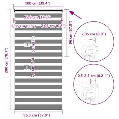 VidaXL Zebra rolgordijn 100x200 cm stofbreedte 95,9 cm lichtgrijs