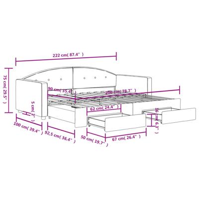 Slaapbank met onderschuifbed en lades 90x200 cm fluweel zwart - thumbnail