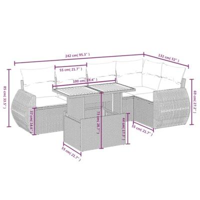 6-delige Loungeset met kussens poly rattan grijs
