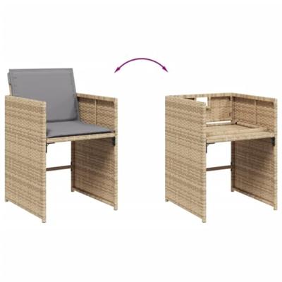 Tuinstoelen 4 st met kussens poly rattan gemengd beige - thumbnail