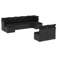 9-delige Loungeset met kussens poly rattan zwart - thumbnail