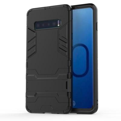 Schokbestendige PC + TPU Case voor Galaxy S10 met houder (zwart) Schokbestendige PC + TPU Case voor Galaxy S10 met houder (zwart)