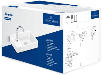 Villeroy & Boch Avento fonteinset - 36x22x11cm - kraangat links - chromen fonteinkraan - glans wit 4300s301