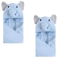Hudson Baby Unisex Baby Cotton Animal Face Hooded Towel, Light Blue Elephant 2-Piece, One Size - thumbnail