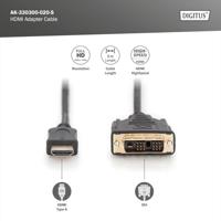 Digitus AK-330300-020-S HDMI-kabel HDMI / DVI Adapterkabel HDMI-A-stekker, DVI-D 18+1-polige stekker 2.00 m Zwart Schroefbaar - thumbnail