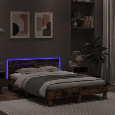 Bedframe met hoofdeinde en LED gerookt eikenkleurig 120x200 cm