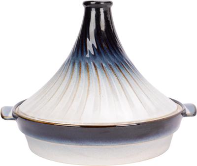 Aardewerken tajine - Gezellig & Trendy - Geschikt voor alle kookplaten behalve inductie - Ø 31,7 cm - Wit / Blauw