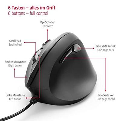 Hama Ergonomische muis EMC-500, met kabel Desktop accessoire Zwart - thumbnail
