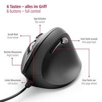 Hama Verticale Ergonomische Muis EMC-500 Met Kabel 6 Knoppen Zwart - thumbnail