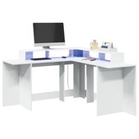 Bureau met LED-verlichting 152x152x91 cm bewerkt hout wit - thumbnail