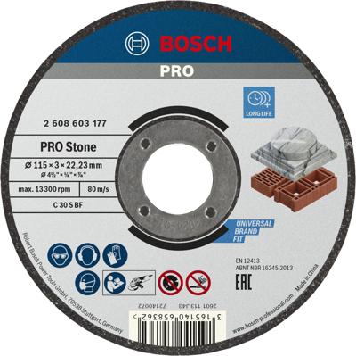 Bosch Accessoires Doorslijpschijf recht Standard for Stone C 30 S BF, 115 mm, 22,23 mm, 3,0 mm 1 stuks - 2608603177