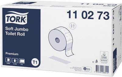 Tork Premium jumborol toiletpapier zacht, 2-Laags, systeem T1, wit, doos van 6 rollen