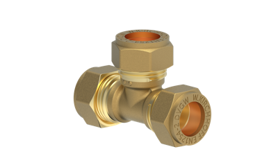 Kirchhoff Messing T-stuk, blank, 12 mm, klemkoppeling voor koperen buis - 989453117