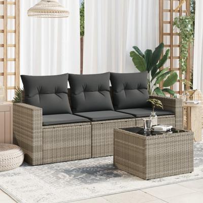 4-delige Loungeset met kussens poly rattan lichtgrijs - thumbnail