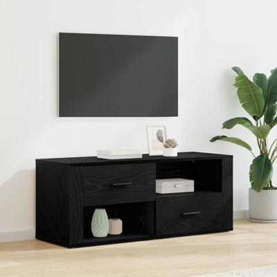 TV-kast met lade Zwart Eiken 100 x 35 x 40 cm Bewerkt hout