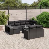 11-delige Loungeset met kussens poly rattan zwart - thumbnail