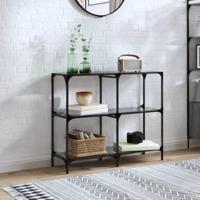 Wandtafel met zwart glazen blad 98x30x81 cm staal - thumbnail