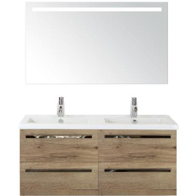 Seville Badmeubelset 120 cm - 4 Laden Natuur Eiken - Wastafel Djazz Dubbel met Sence Spiegel