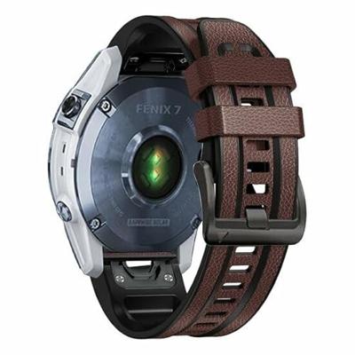 By Qubix - leer + siliconen bandje - Donkerbruin - Compatible met Garmin Instinct 3-50mm - Compatible Garmin bandje