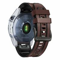 By Qubix - leer + siliconen bandje - Donkerbruin - Compatible met Garmin Instinct 3-50mm - Compatible Garmin bandje - thumbnail