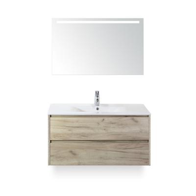 Dante Badmeubelset 100 cm - Craft Oak - Keramische Wastafel Wit Enjoy - met Sence Spiegel